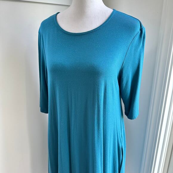 Eileen Fisher Blue Small Shift Shirt Dress w/ Pockets Relaxed Comfortable Casual - Picture 2 of 8